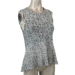 THEORY - WOMENS SMALL - BLACK/WHITE SLEEVELESS ROUND NECK FIT & FLARE PEPLUM TOP